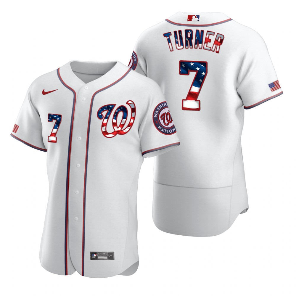 Washington Nationals #7 Trea Turner Men Nike White Fluttering USA Flag Limited Edition Authentic MLB Jersey->atlanta braves->MLB Jersey